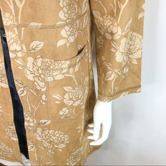 Anthropologie Solitaire NWT Floral Jacket Faux Suede Gold & Tan Long Sz L - Picture 6 of 8